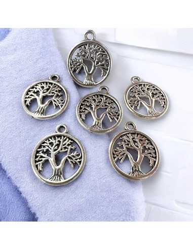 Ciondolo rotondo albero della vita in metallo argento 16x19 mm 8pz Gioie d'Oriente