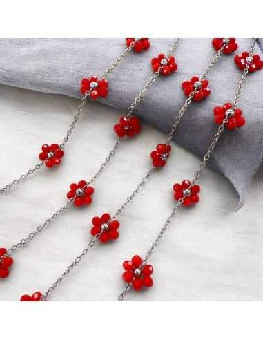 Catena con Fiori margherita Rossi distanziati 25mm in Acciaio 50cm | GDO