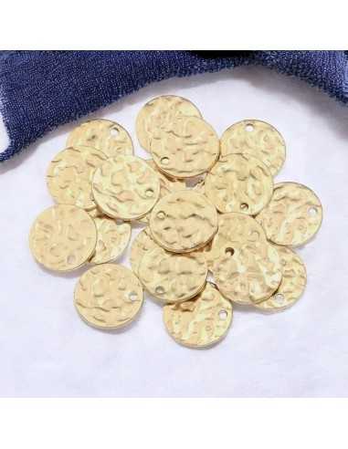 Medagliette tonde martellate in acciaio oro 8 e 10 mm 6pz Gioie d'Oriente