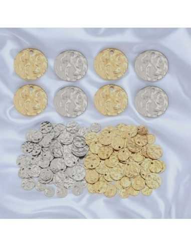 Medagliette tonde martellate in acciaio inossidabile 8 e 10 mm 6pz Gioie d'Oriente