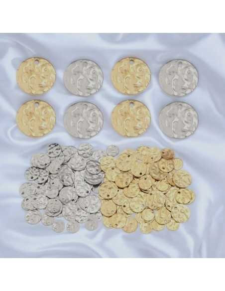 Medagliette tonde martellate in acciaio inossidabile 8 e 10 mm 6pz Gioie d'Oriente
