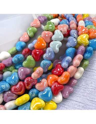 Cuori in ceramica colore Mix con foro orizzontale 10x12mm 30pz | GDO