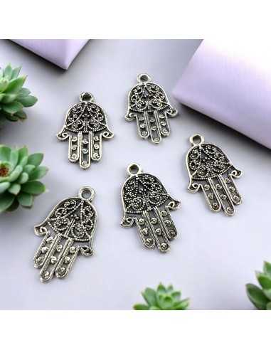 Ciondoli Mano di Fatima fantasia zama 14x21 mm 8pz Gioie d'Oriente