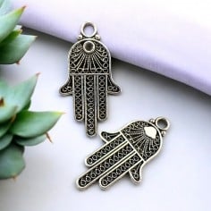 Ciondoli Mano di Fatima geometrici zama argento antico 21x39 mm 2pz Gioie d'Oriente