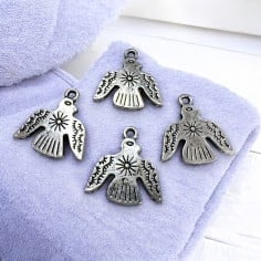Ciondoli aquila etnica metallo zamak argento antico 22 mm 4pz Gioie d'Oriente