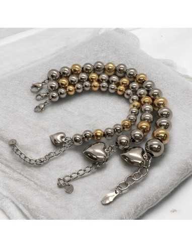 Bracciale sfere oro argento 8-12mm con cuore sonaglio | GDO