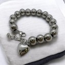 Bracciale sfere acciaio 8-12mm con cuore sonaglio pendente | GDO