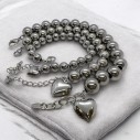 Bracciale sfere acciaio 8-12mm con cuore sonaglio pendente | GDO