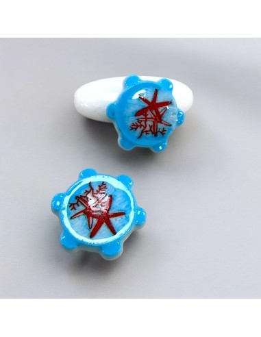 Tamburello in Ceramica azzurra con disegno di stelle marine Ø18mm 2pz | GDO