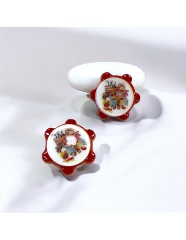 Tamburello in Ceramica rossa con disegno di carro colorato Ø18mm 2pz | GDO