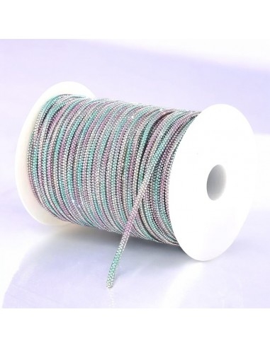 Cordino tubolare con strass colore mix rosa/verde/viola 4mm 1mt | GDO