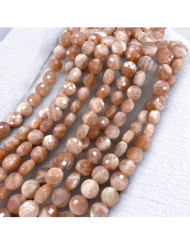 Filo di Pietra di Luna rosa tonda mezza bombata sfaccettata 6.5mm 55pz | GDO