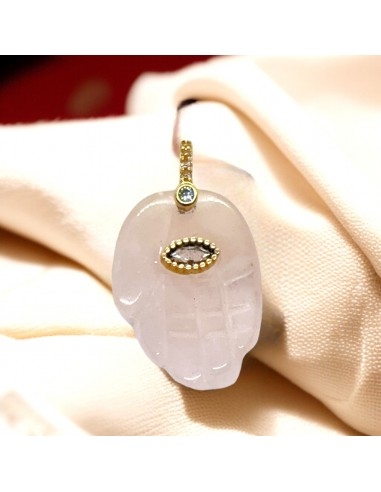 Ciondolo mano di Fatima in Quarzo rosa e ottone con strass 18x33mm 1pz | GDO