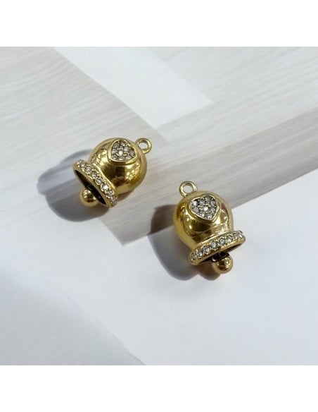 Ciondolo campanella in acciaio inox rodio con strass 11x17 mm 1pz Gioie d'Oriente