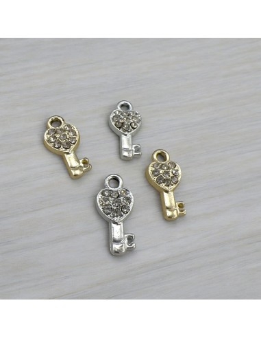 Ciondolo chiave con cuore in ottone argento e oro 19x8mm 1pz Gioie d'Oriente