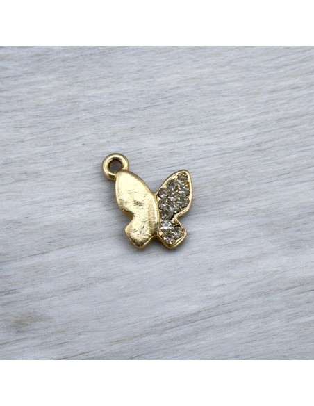Ciondolo farfalla con strass in zama oro 15 mm 1pz Gioie d'Oriente