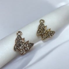 Ciondolo farfalla con strass in zama oro rosa 16x18 mm 1pz Gioie d'Oriente 2