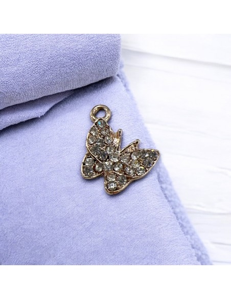 Ciondolo farfalla con strass in zama oro rosa 16x18 mm 1pz Gioie d'Oriente