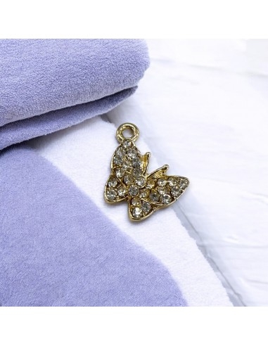Ciondolo farfalla con strass in zama oro 16x18 mm 1pz Gioie d'Oriente