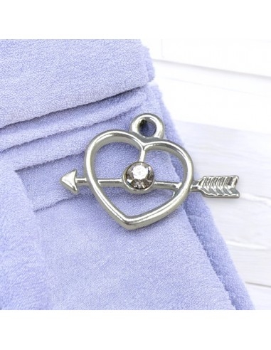 Ciondolo cuore con freccia con strass 16x21mm zama argento 1Pz | GDO