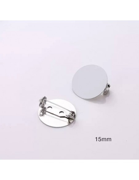 Base per spilla tonda piatta da incollo in metallo argento 2pz -  15mm | GDO