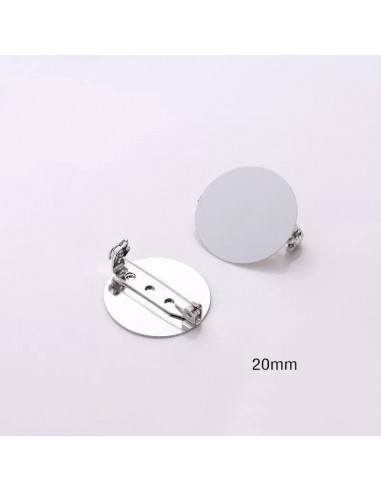 Base per spilla tonda piatta da incollo in metallo argento 2pz -  20mm | GDO