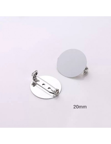 Base per spilla tonda piatta da incollo in metallo argento 2pz -  20mm | GDO