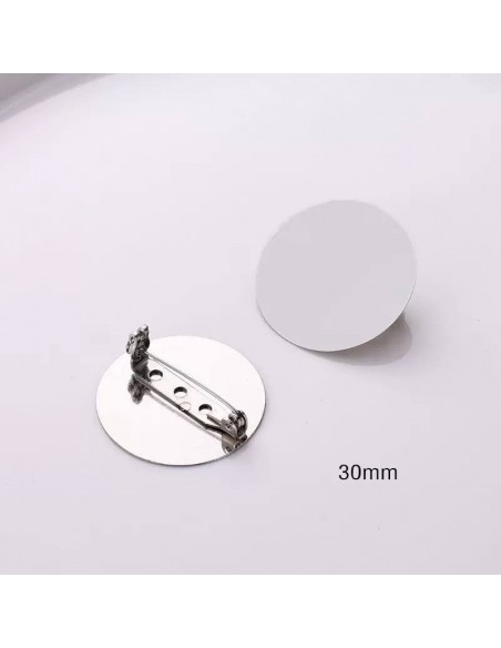 Base per spilla tonda piatta da incollo in metallo argento 2pz -  30mm | GDO