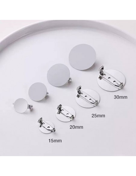 Base per spilla tonda piatta da incollo in metallo argento 2pz -  Varie misure | GDO