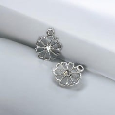 Ciondolo fiore con brillante in ottone argento 19x16 mm 1pz Gioie d'Oriente