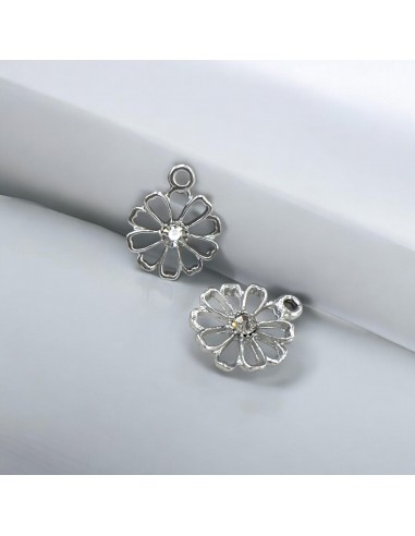 Ciondolo fiore con brillante in ottone argento 19x16 mm 1pz Gioie d'Oriente
