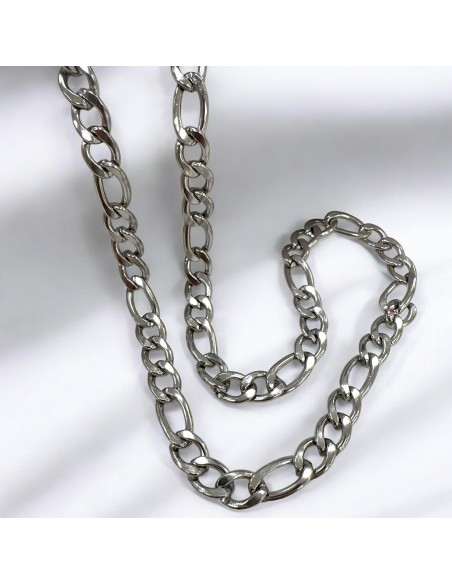 Catena acciaio maglia Figaro 3+1 oro e argento 7.5mm 50cm | GDO