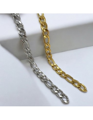 Catena acciaio maglia Figaro 3+1 oro e argento 7.5mm 50cm | GDO