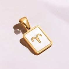 Ciondoli segni zodiacali in acciaio dorato e madreperla 11x21 mm 1pz modelli vari Gioie d'Oriente 2
