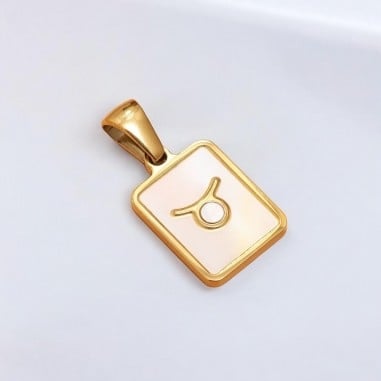 Ciondolo segno zodiacale Toro in acciaio dorato e madreperla 11x21 mm 1pz Gioie d'Oriente