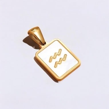 Ciondolo segno zodiacale Acquario in acciaio dorato e madreperla 11x21 mm 1pz Gioie d'Oriente