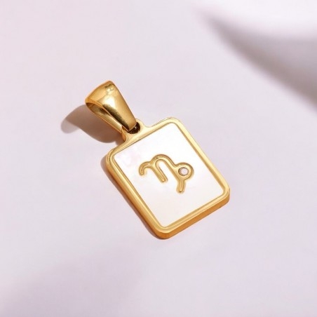 Ciondolo segno zodiacale Capricorno in acciaio dorato e madreperla 11x21 mm 1pz Gioie d'Oriente