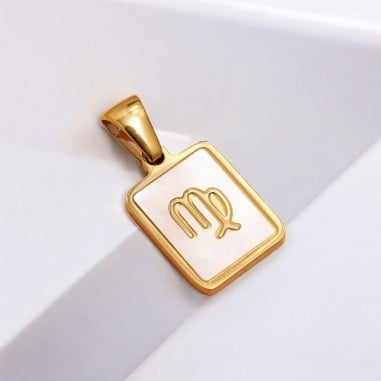 Ciondolo segno zodiacale Vergine in acciaio dorato e madreperla 11x21 mm 1pz Gioie d'Oriente