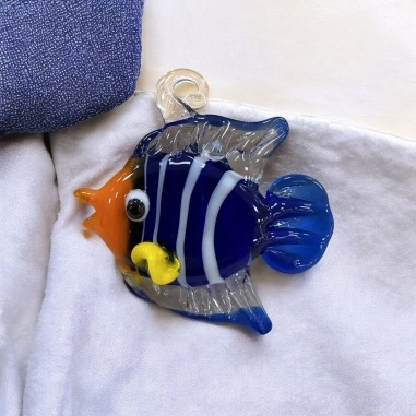 ciondolo pesce vetro Murano blu arancio 40mm |  GDO