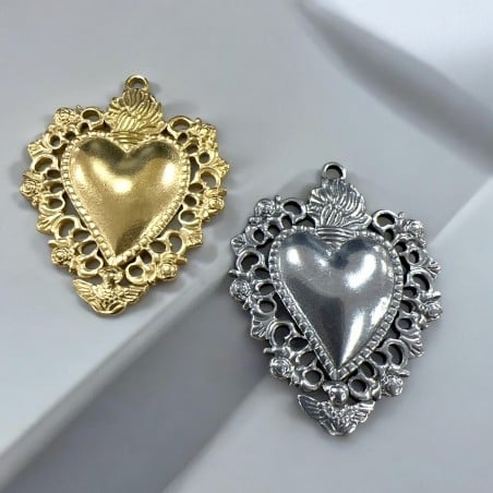 Ciondolo Sacro Cuore in acciaio inossidabile 40x31 mm 1pz colori vari Gioie d'Oriente