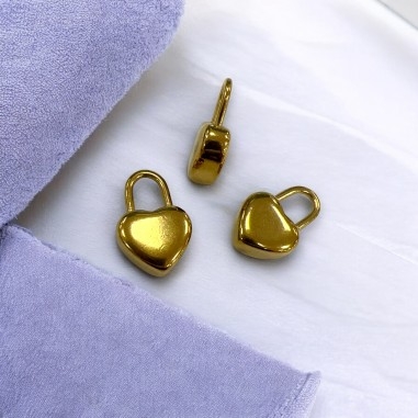 Ciondolo lucchetto cuore in acciaio inox oro 12x18.5 mm 1pz Gioie d'Oriente