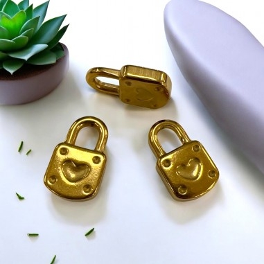 Ciondolo lucchetto cuore in acciaio inox oro 11.5x18 mm 1pz Gioie d'Oriente