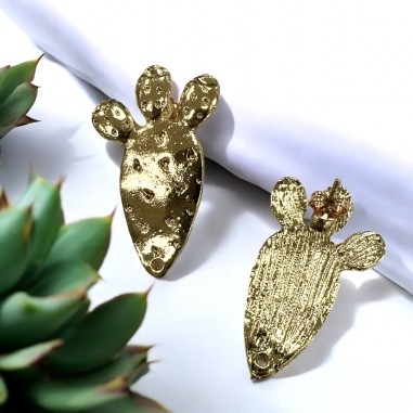 Base orecchini in zama oro lucido a forma di cactus 34x20mm 1 paio