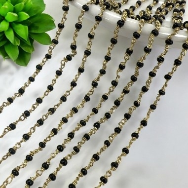Catena rosario ottone filo oro perline Miyuki Rocaille Black 2mm 50cm | GDO