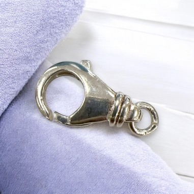 Chiusura a Moschettone in Argento 925, dimensione 33x18mm, con anello da 6mm, marchio GDO