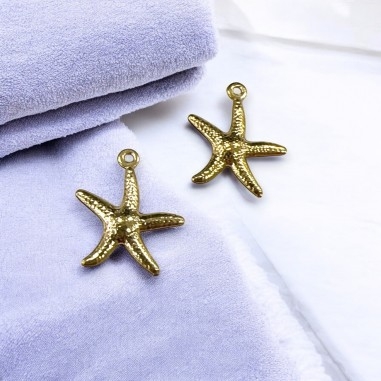 Ciondolo stella marina 3D in acciaio PVD oro 15x17 mm 2pz Gioie d'Oriente