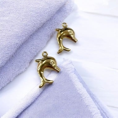Ciondolo delfino 3D in acciaio PVD oro 15x20 mm 2pz Gioie d'Oriente