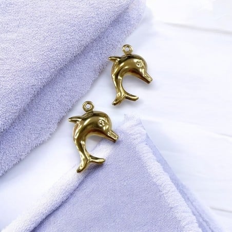 Ciondolo delfino 3D in acciaio PVD oro 15x20 mm 2pz Gioie d'Oriente