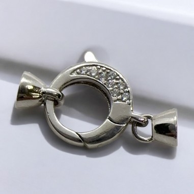 Moschettone tondo con zirconi Argento925 14x22mm coppetta 4mm 1pz | GDO