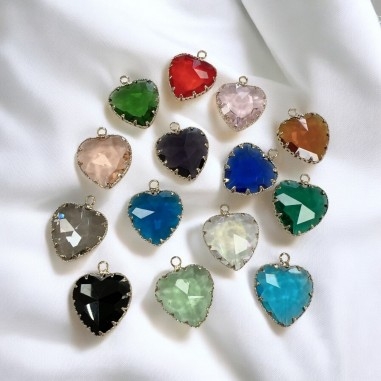 Charm di Cristalli a Forma di Cuore con Base Oro 19x23mm 1pz | GDO